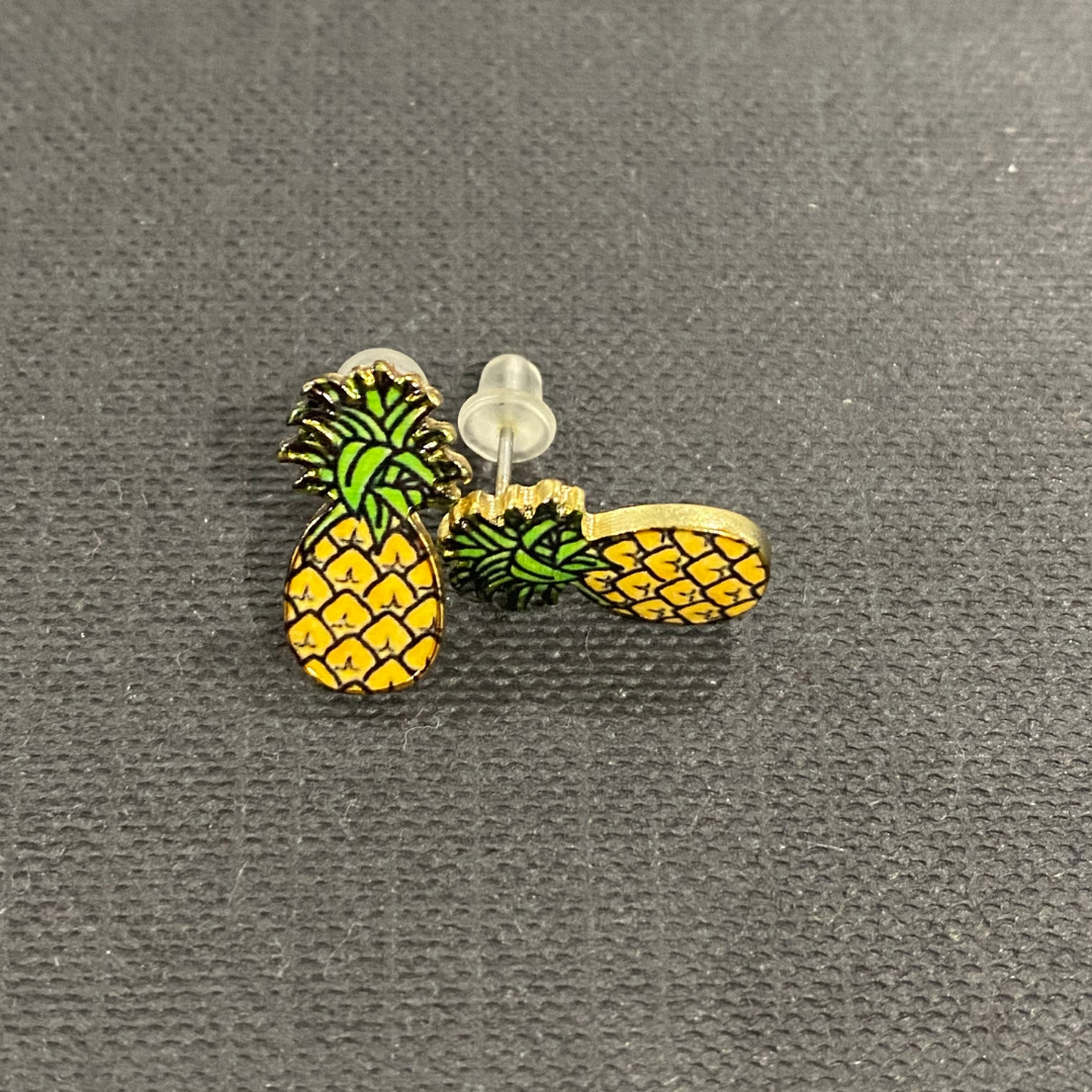 Pineapple Enamel Silver Plated Earrings