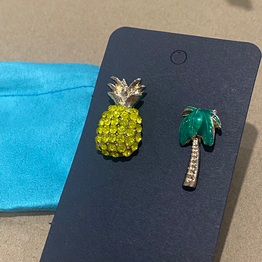 Pineapple and Palm Tree Crystal Earrings