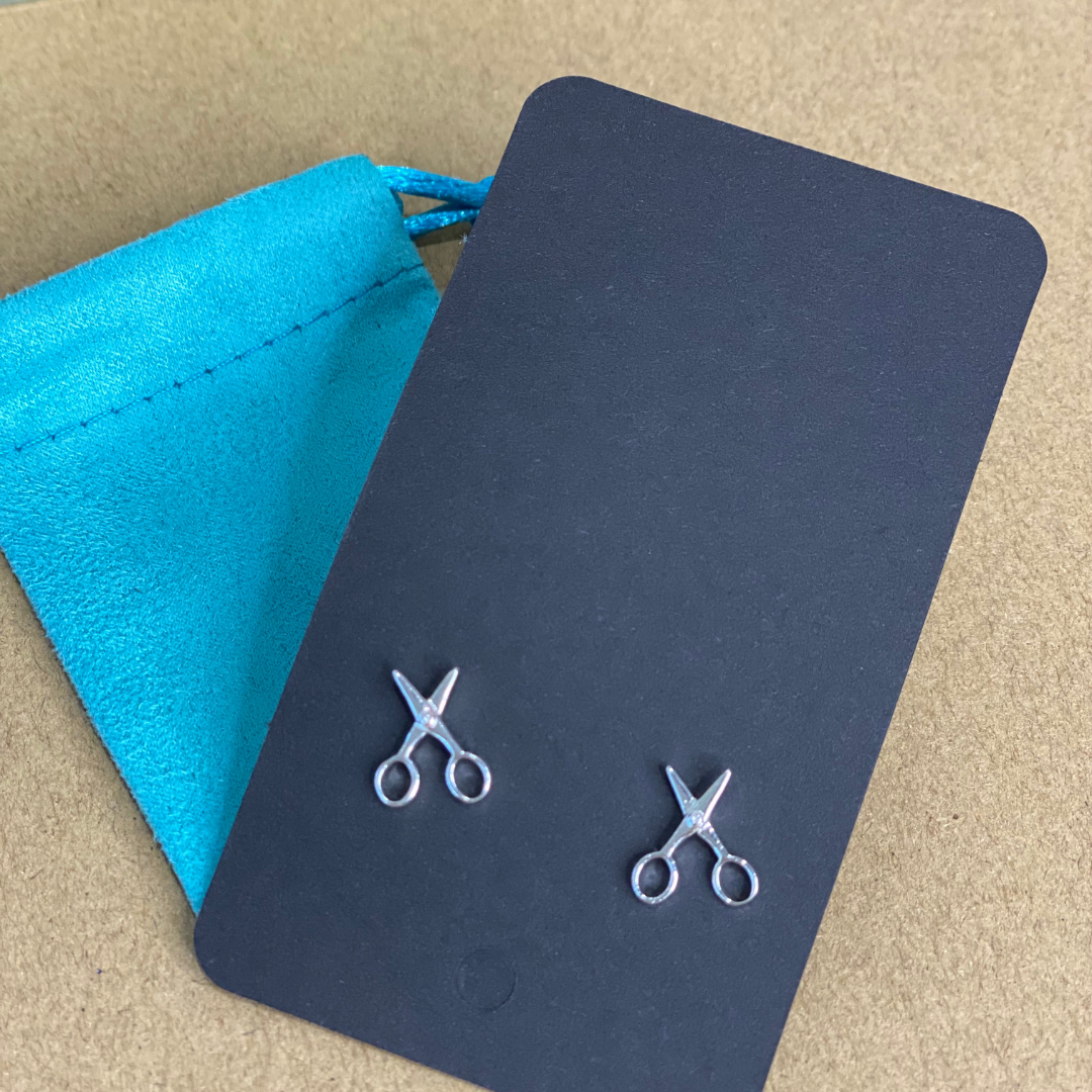 Scissor silver stud earrings