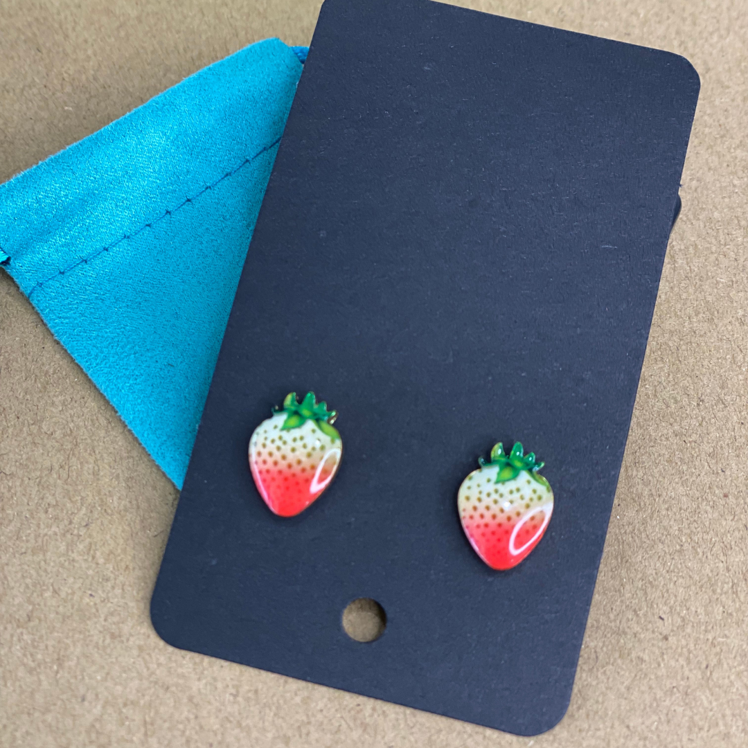 Strawberry Enamel Silver Plated Earrings