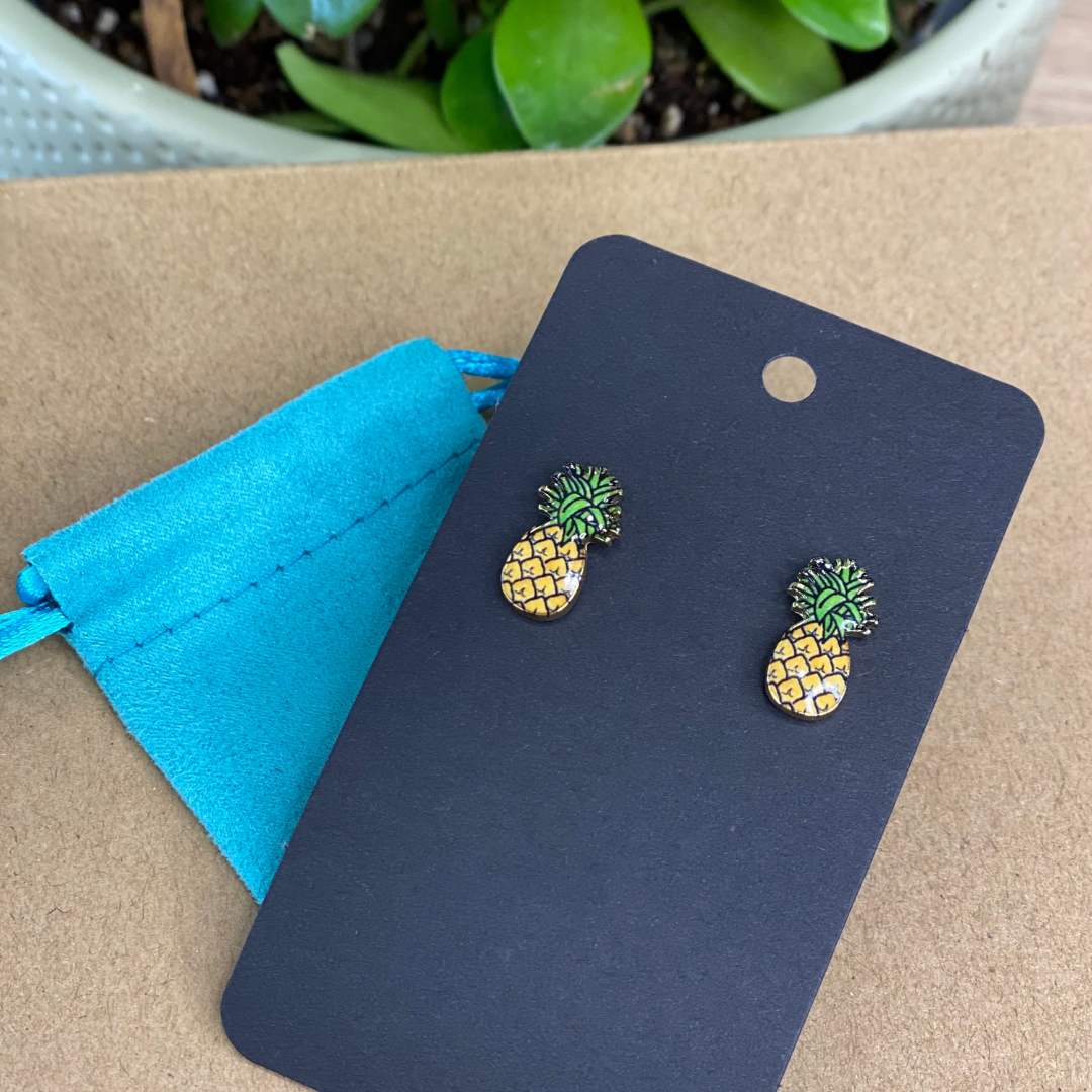 Pineapple Enamel Silver Plated Earrings