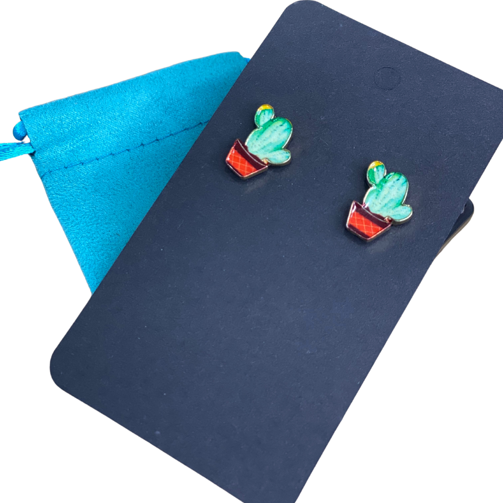 Cactus Enamel Silver Plated Earrings