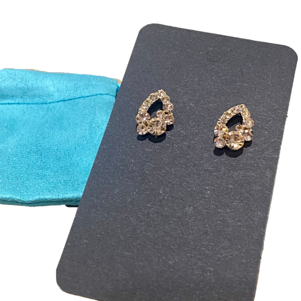 Crystal studded Korean Shaped gold plated Beige Earrings, AEGYO, KAWAII