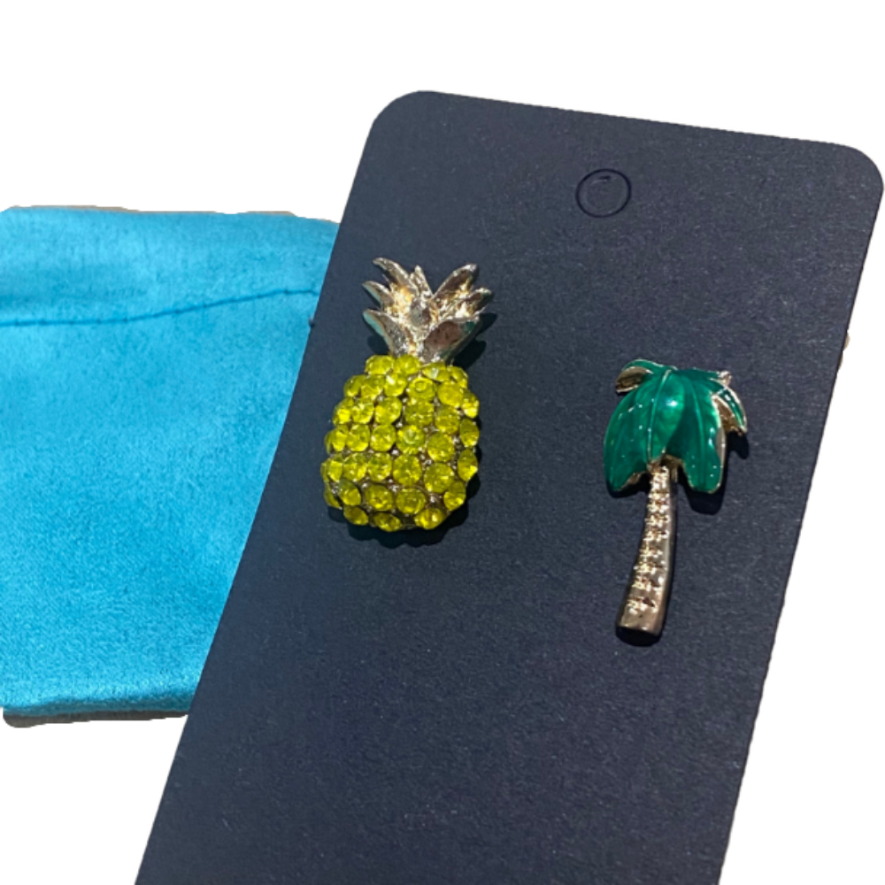 Pineapple and Palm Tree Crystal Earrings