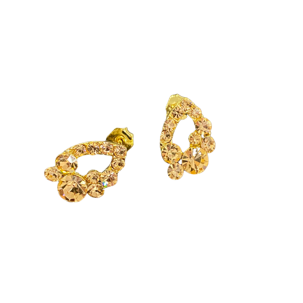 Crystal studded Korean Shaped gold plated Beige Earrings, AEGYO, KAWAII