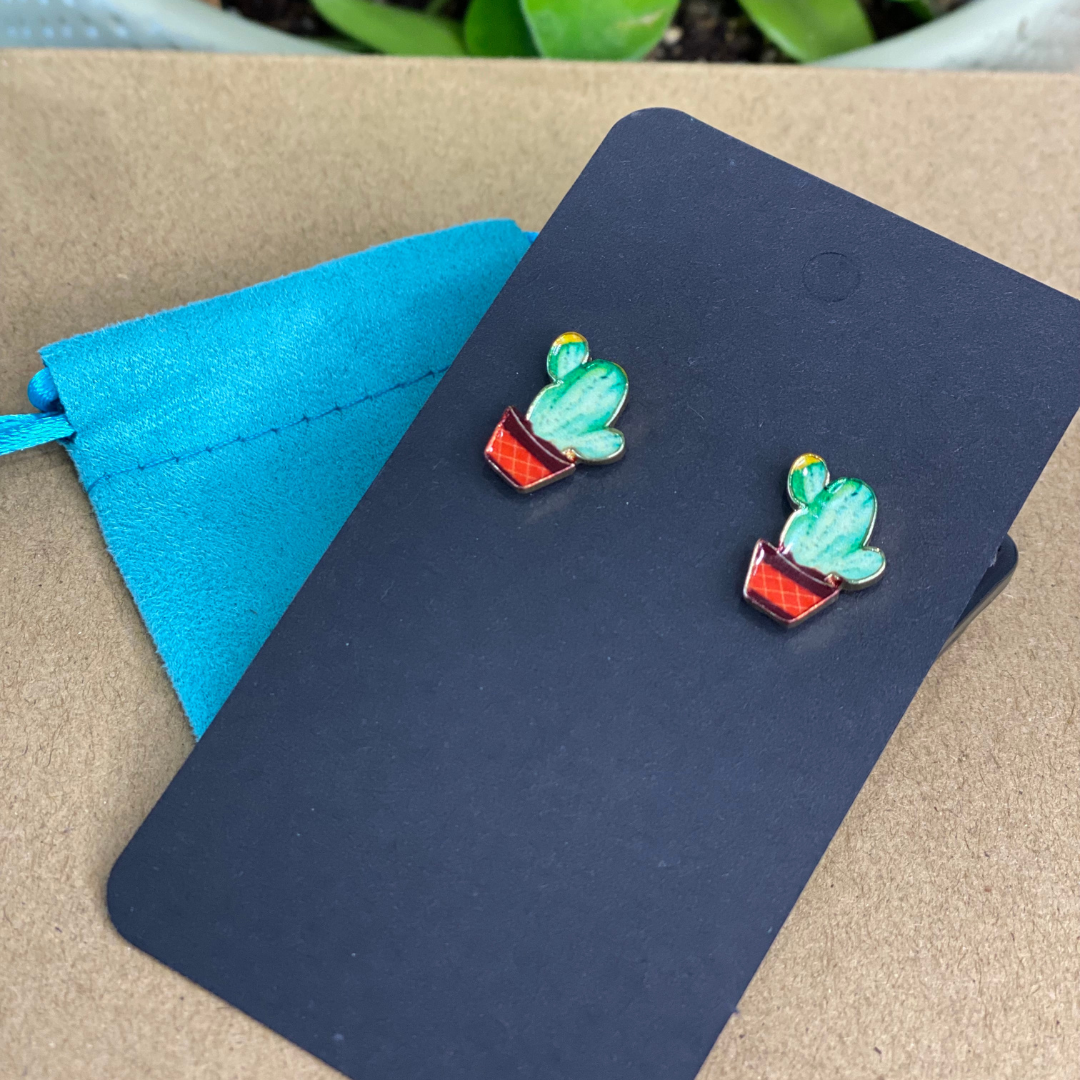 Cactus Enamel Silver Plated Earrings