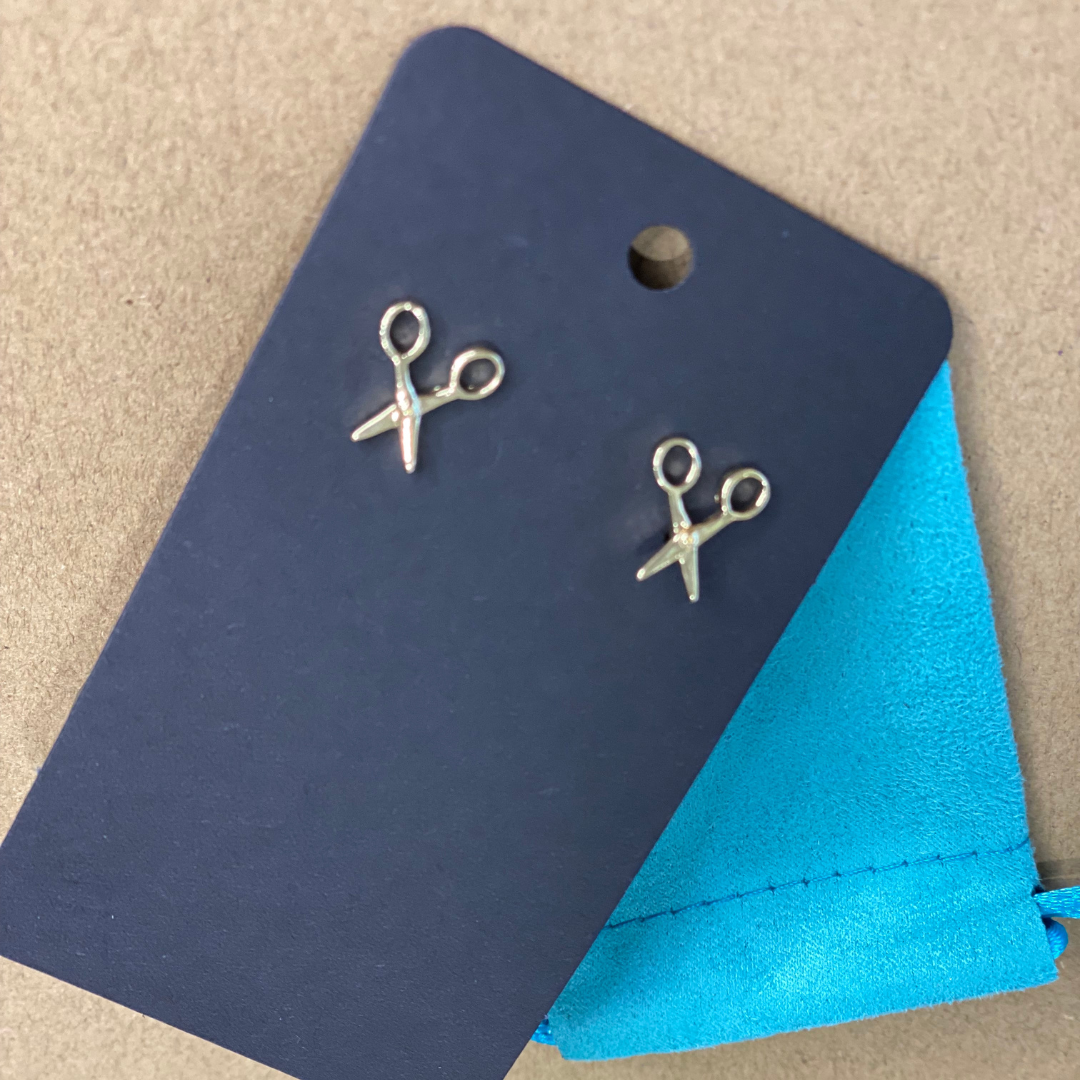 Scissor silver stud earrings